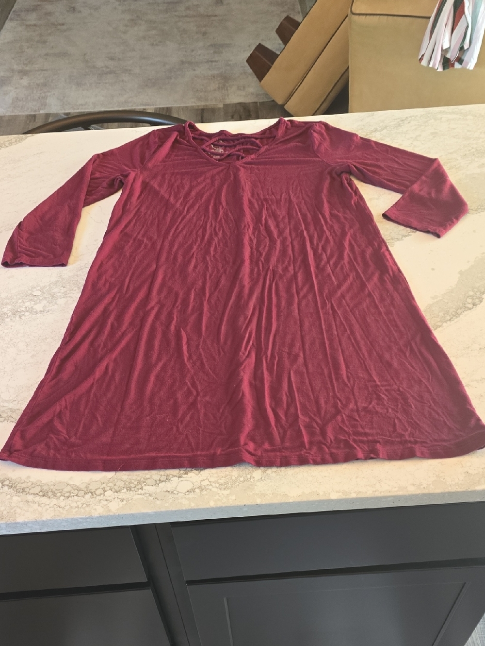 Crisscross Front Long Sleeve Tunic - Berry Dress